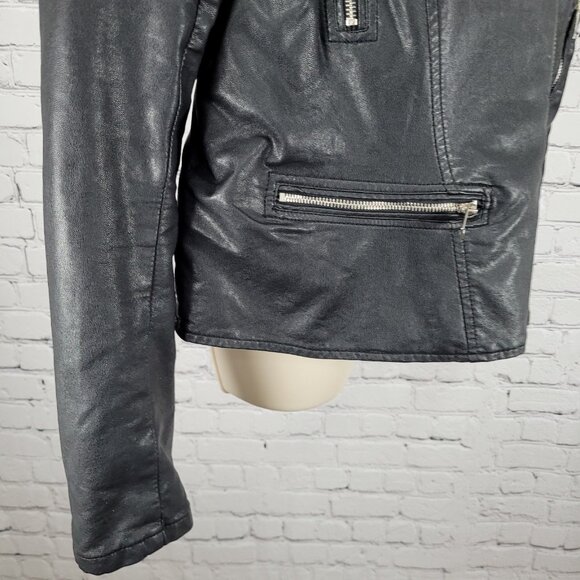 BLANKNYC Black Vegan Leather Moto Biker Collared Zipped Padded Jacket Size XL - Picture 11 of 16